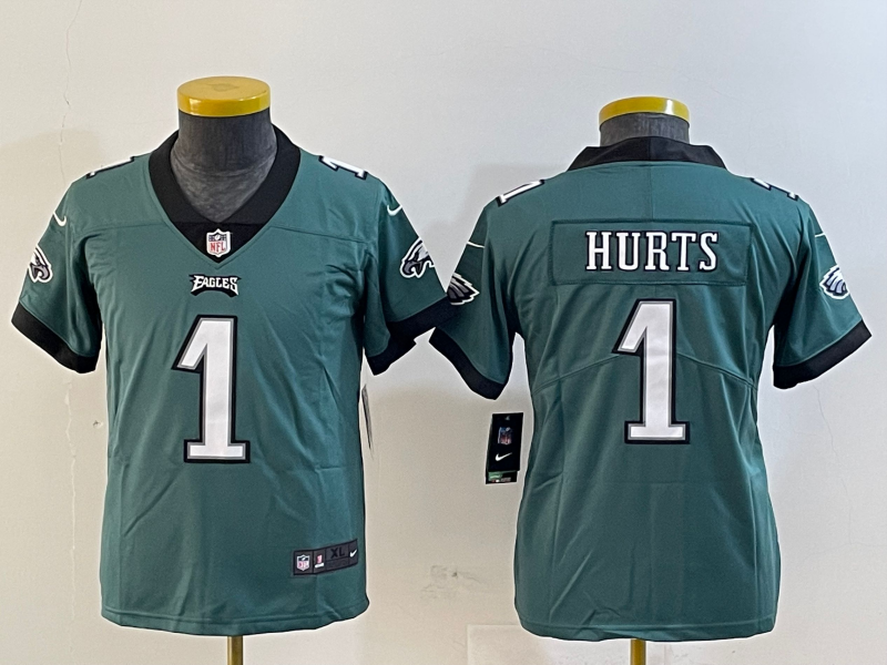 Youth 2025 Philadelphia Eagles #1 Hurts green Nike NFL jersey style 1